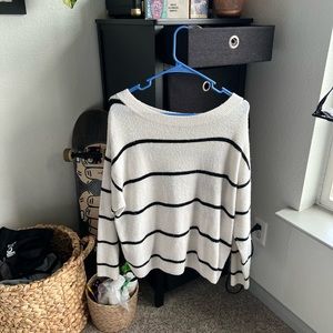 Black and white stripped boat neck sweater